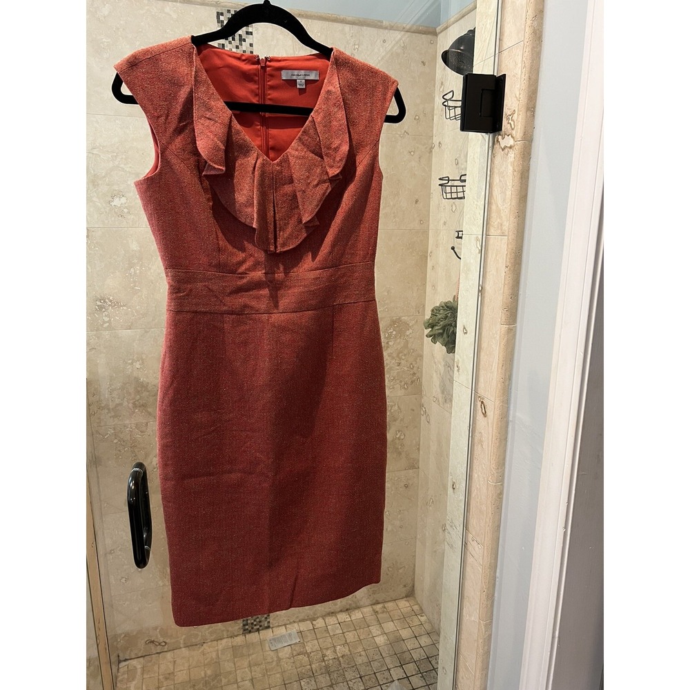 Classiques Entier Silk Linen Burnt Orange Ruffle Sheath Dress Size 2 XS